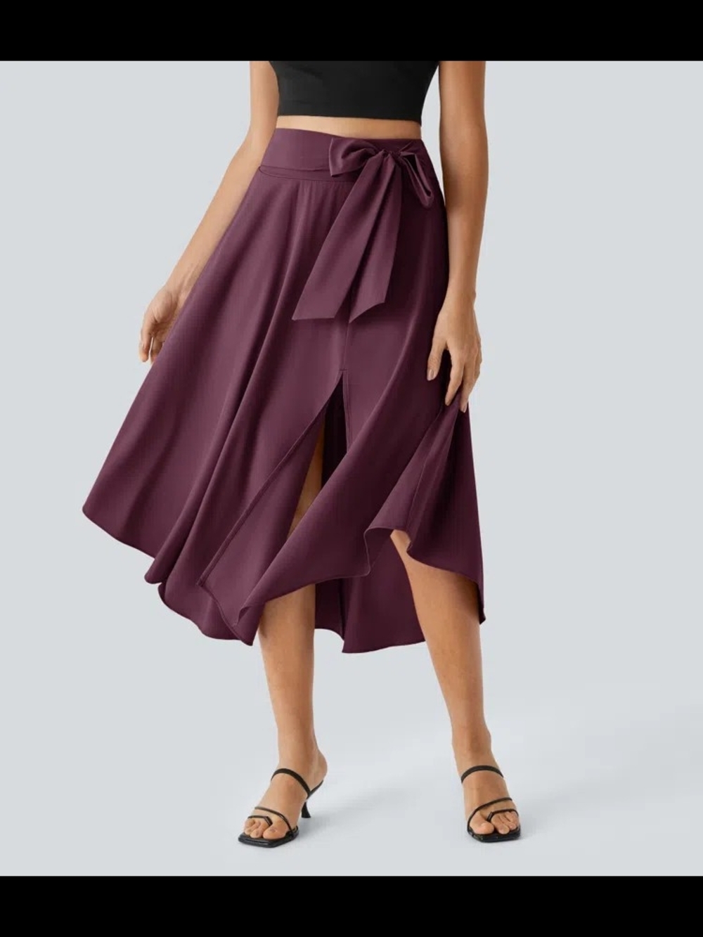 Breezeful High Waisted Tie Side 2-in-1 Curved Hem Flowy Quick Dry Midi Skirt